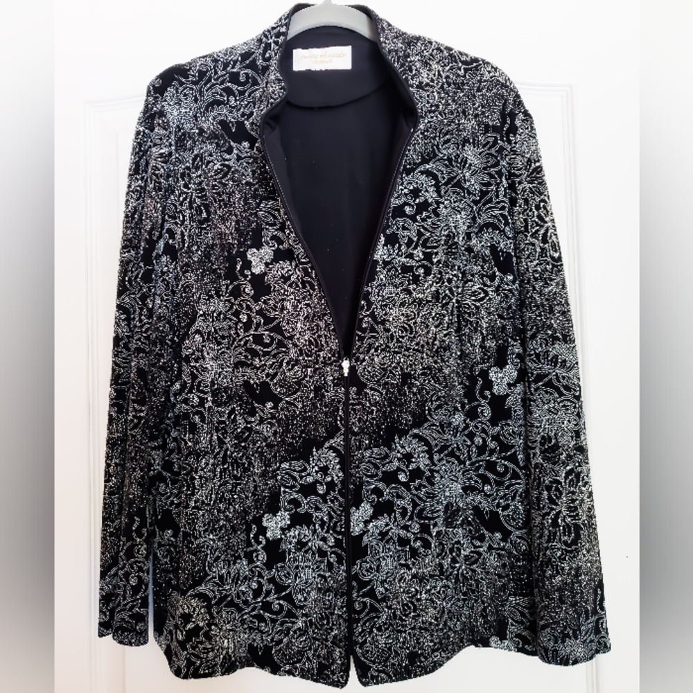 Black and Silver Floral Glitter Jeanne Alexander Sport Coat